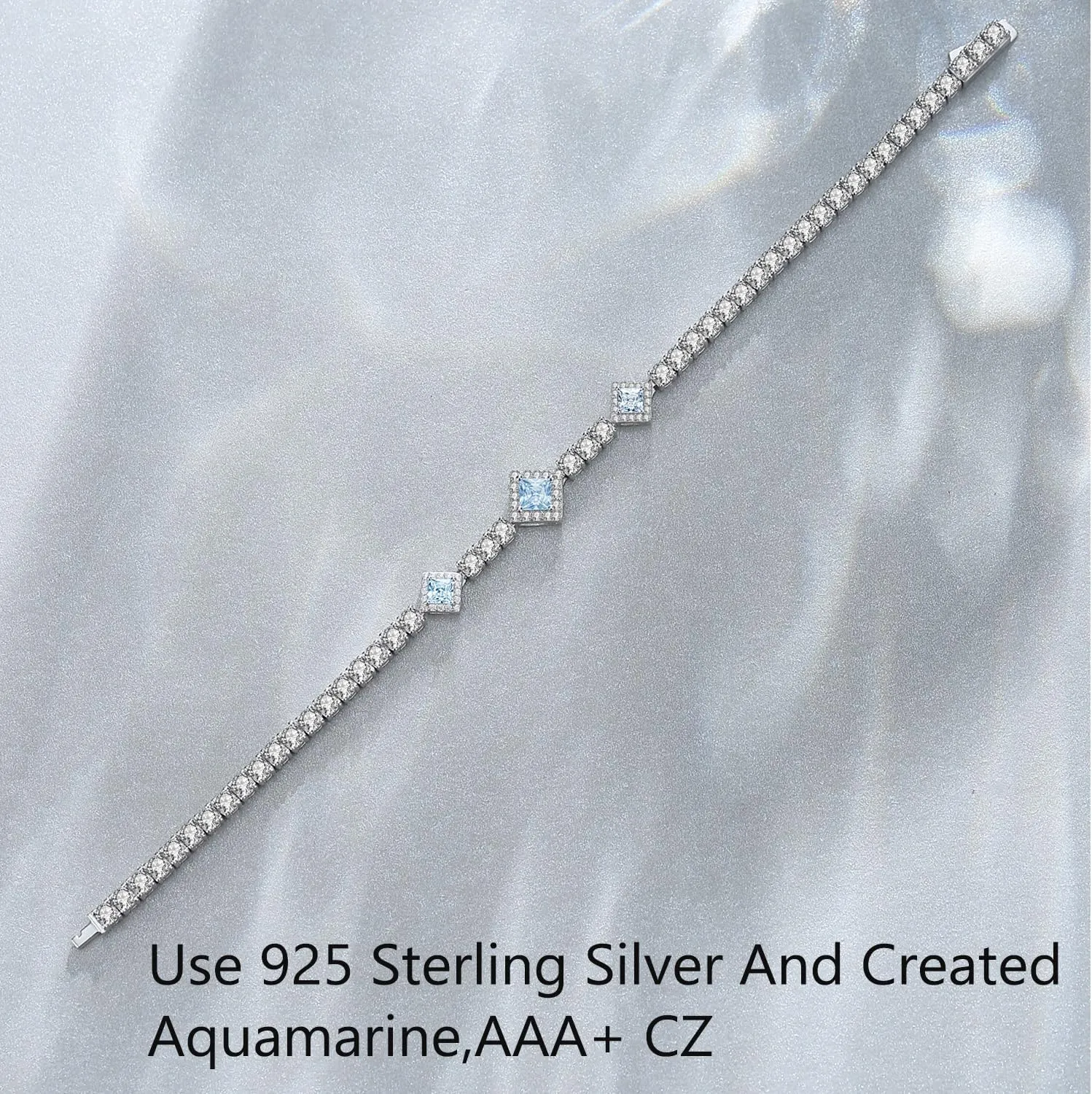 FANCIME Birthstone Bracelets 4mm Sterling Silver Tennis Bracelets Square Gemstone Bracelets Birthday Fine Jewelry Gifts for Women 7.2"