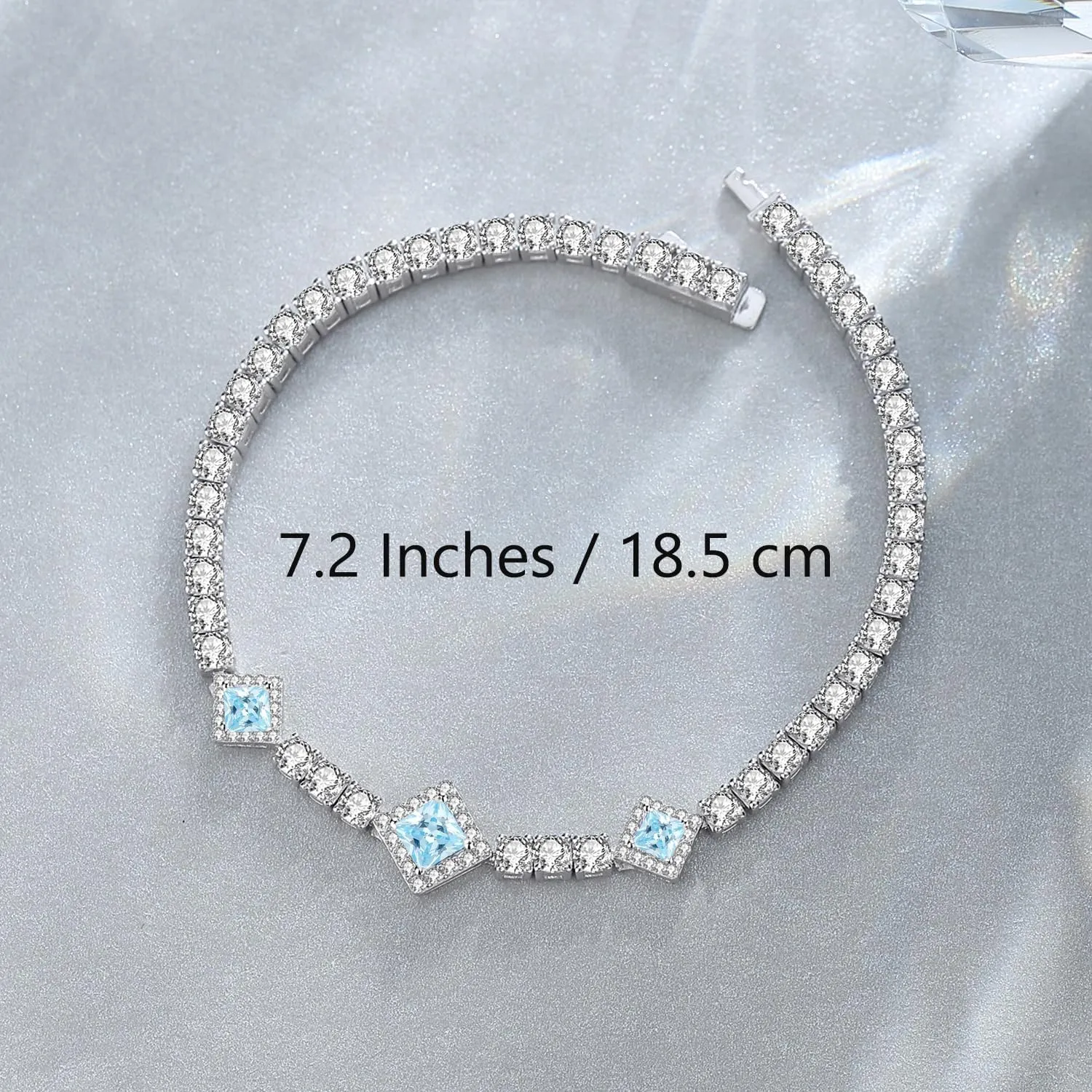 FANCIME Birthstone Bracelets 4mm Sterling Silver Tennis Bracelets Square Gemstone Bracelets Birthday Fine Jewelry Gifts for Women 7.2"