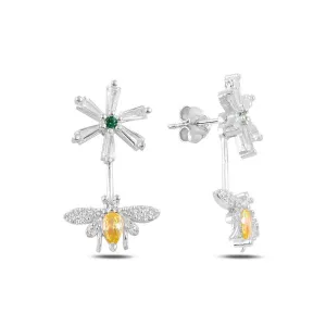 Flower And Detachable Bee Earrings in sterling silver