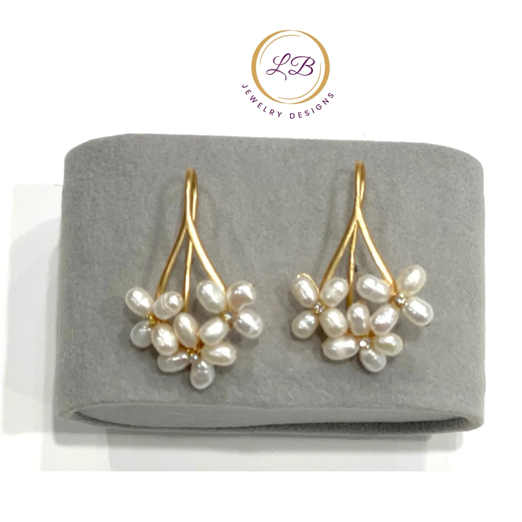 Freshwater Pearl Flower Cluster Dangle Earrings 2”