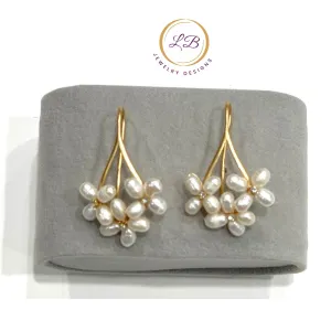 Freshwater Pearl Flower Cluster Dangle Earrings 2”