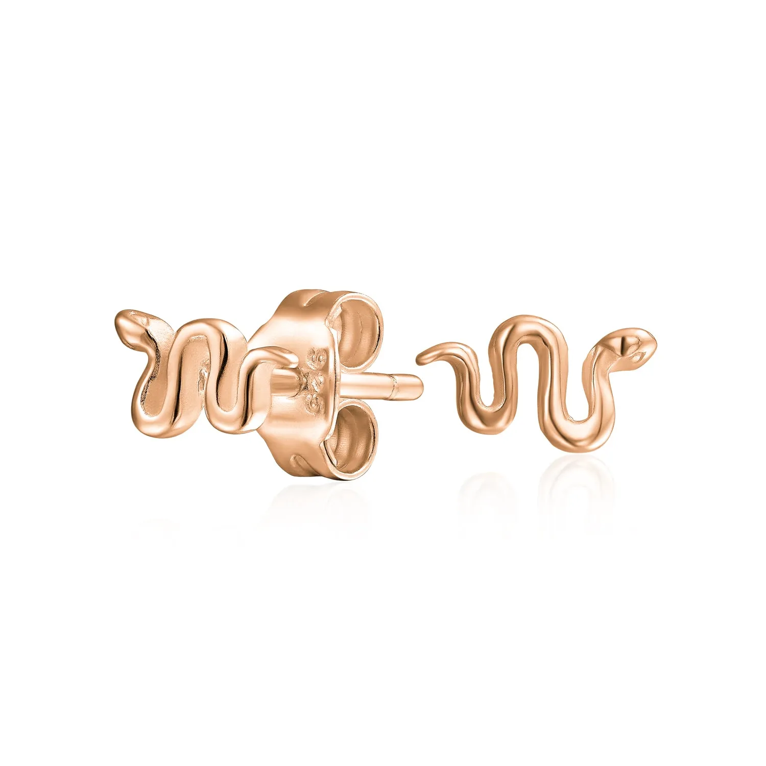 Garden Crawler Reptile Serpent Snake Stud Earrings, Yellow Rose Gold Sterling Silver