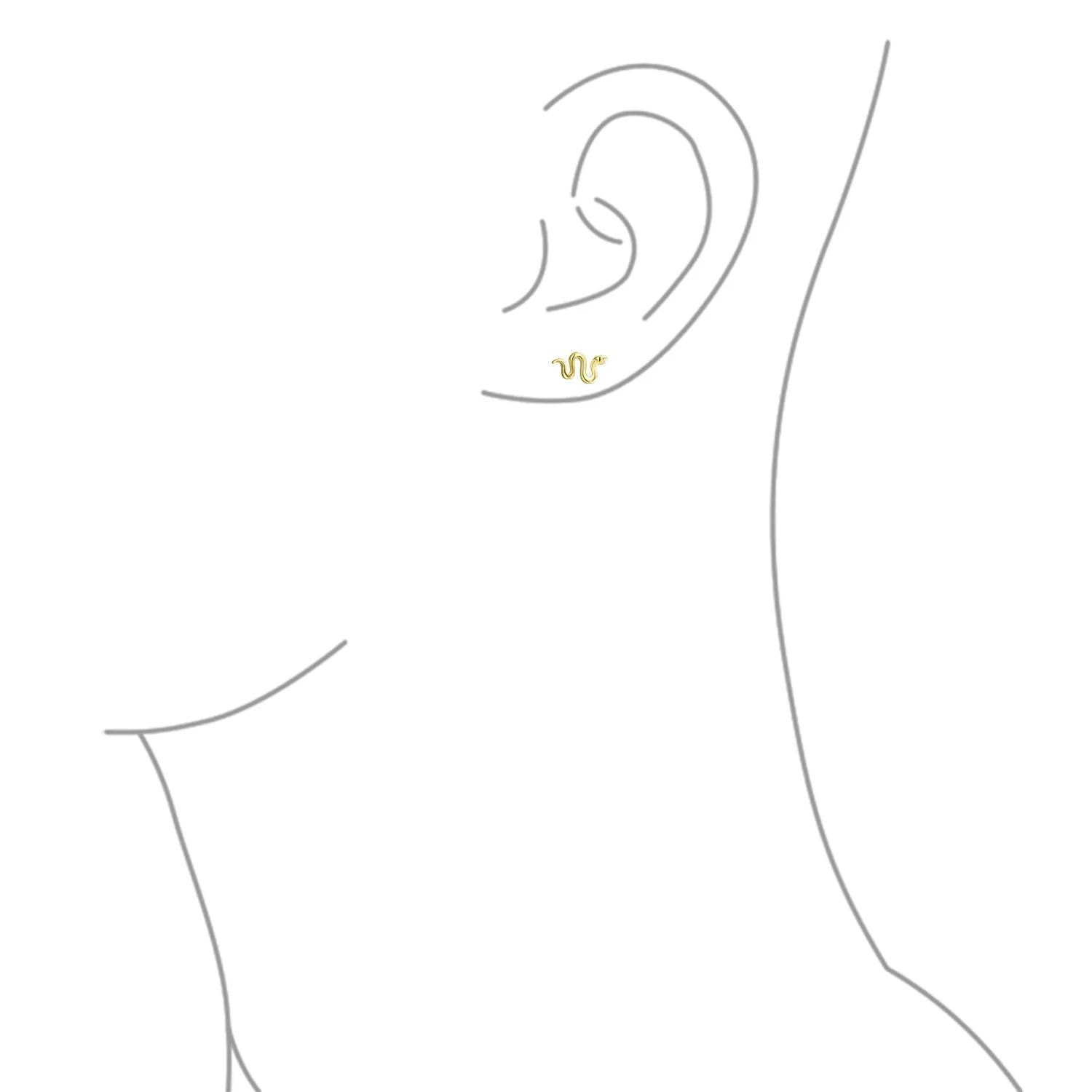 Garden Crawler Reptile Serpent Snake Stud Earrings, Yellow Rose Gold Sterling Silver