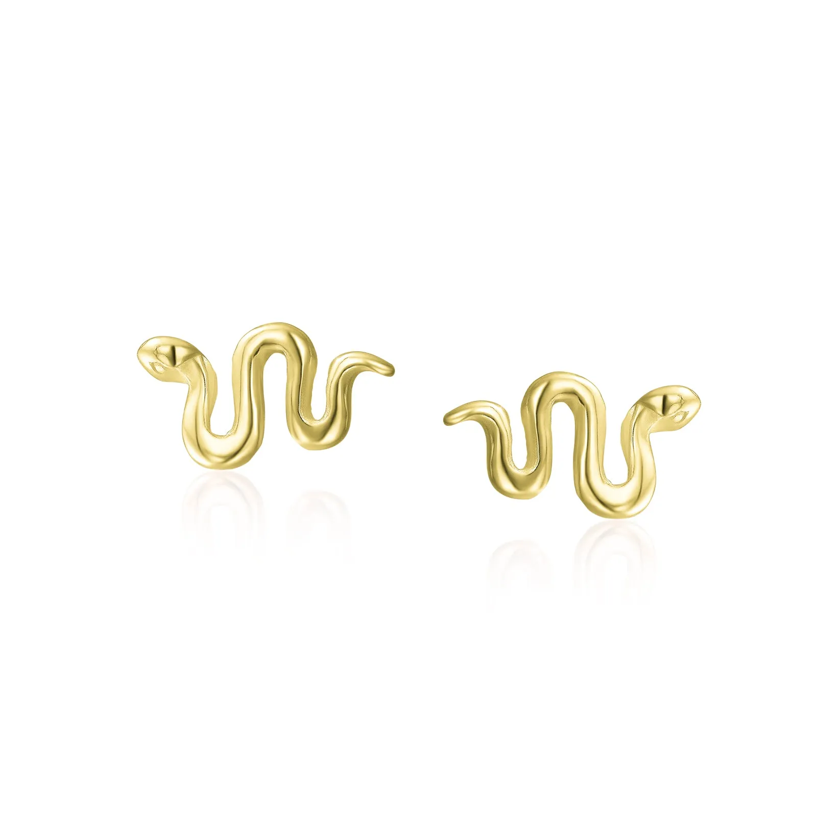 Garden Crawler Reptile Serpent Snake Stud Earrings, Yellow Rose Gold Sterling Silver
