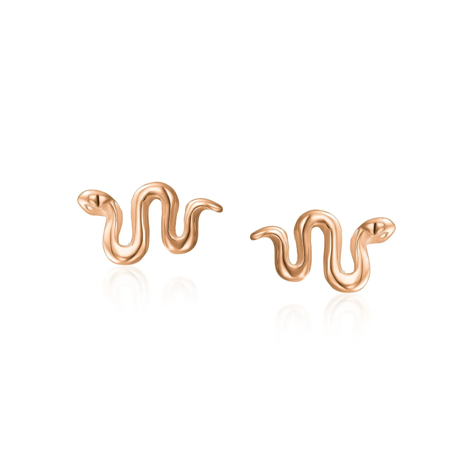 Garden Crawler Reptile Serpent Snake Stud Earrings, Yellow Rose Gold Sterling Silver