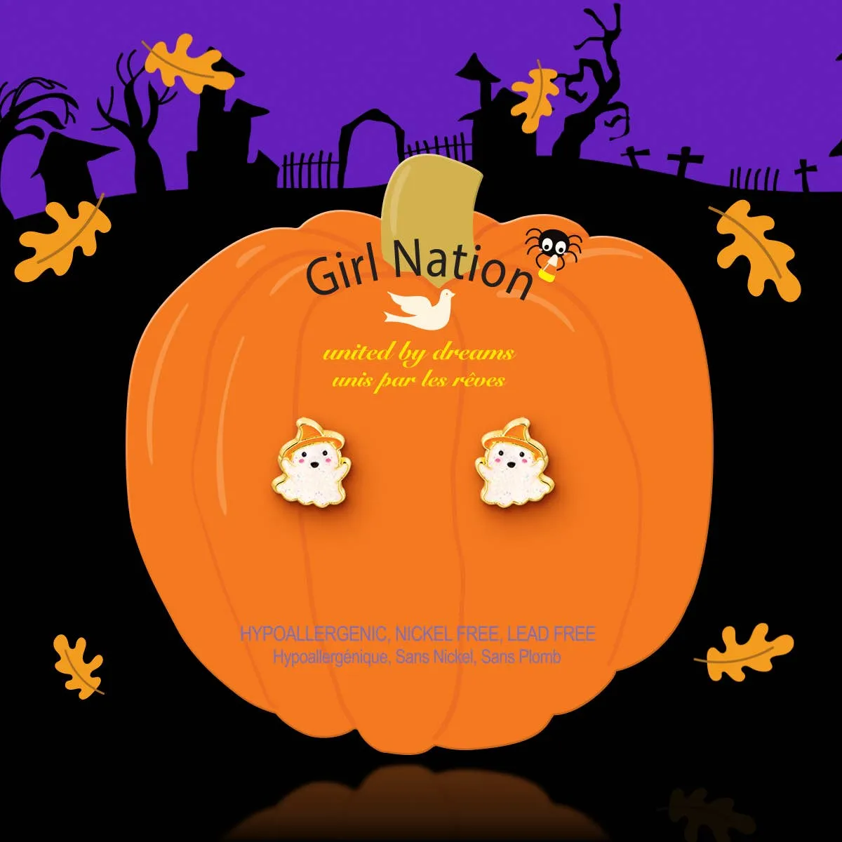 Girl Nation Halloween Glitter Ghost Stud Kids Earrings