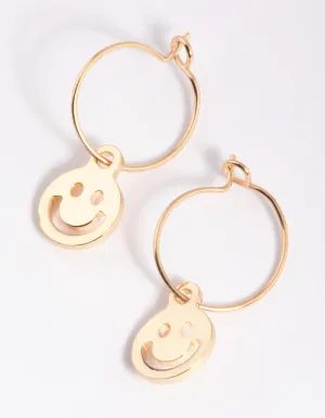 Gold Cutout Smiley Hoop Earrings
