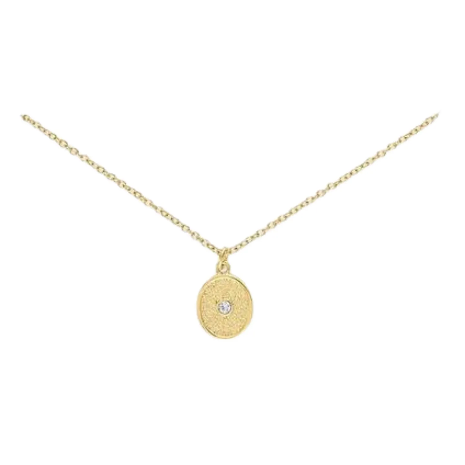 Gold Oval CZ Coin Layers Necklace