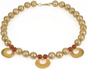 Golden Bead Necklace with Carnelian Accents: Inspired by Pre-Columbian Elegance