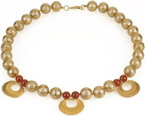Golden Bead Necklace with Carnelian Accents: Inspired by Pre-Columbian Elegance