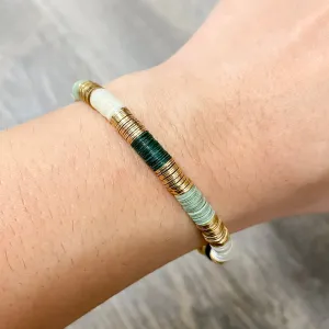 Grace Small Uniform Colorblocks With Gold Sequin Stretch Bracelet Emerald By Ink & Alloy