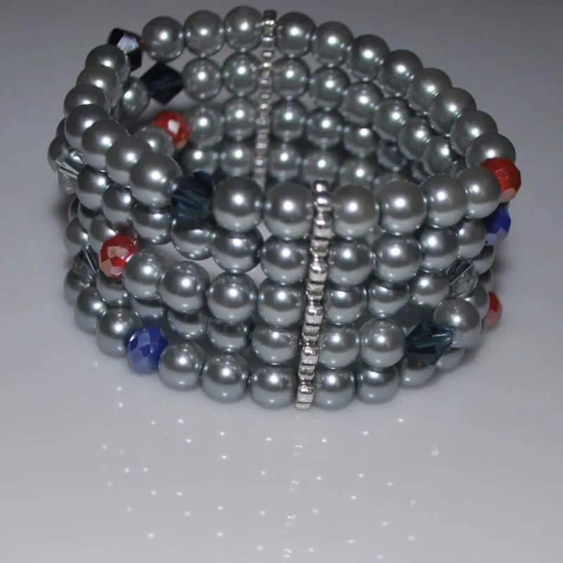 Gray Multiple Strands Glass Pearls Bracelets