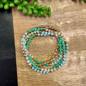 Green, Blue, & Gold 5 Bracelet Set