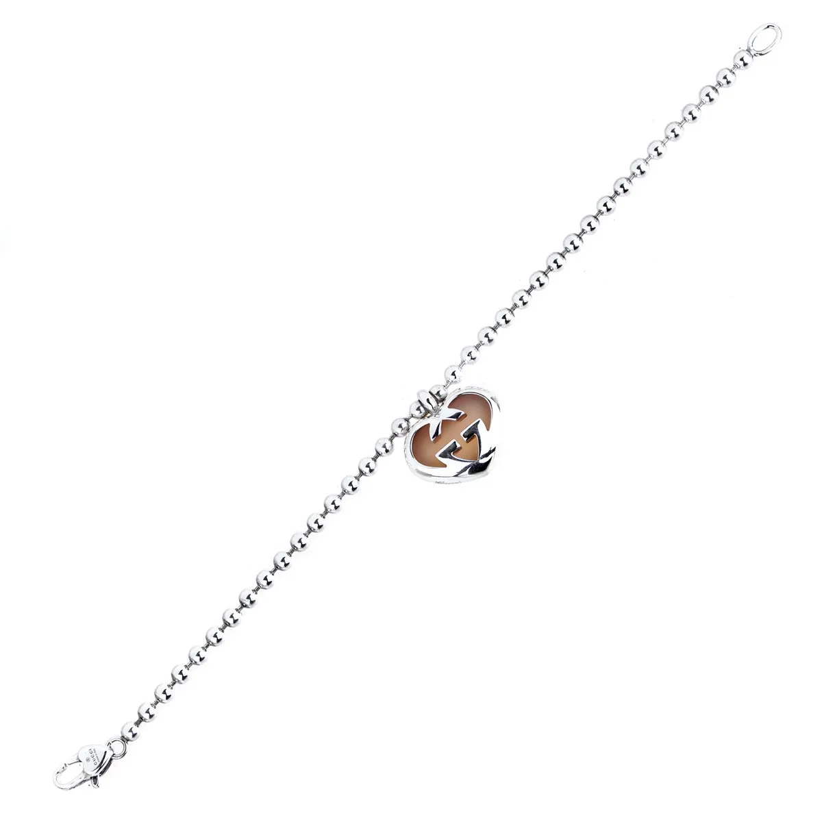 Gucci Double G Heart Pink Opal Silver Bracelet
