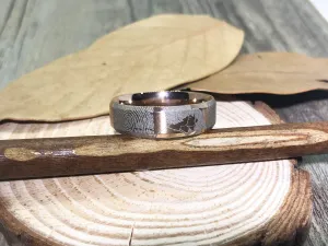 Handmade Fingerprint Comic Rings set, Love Rings, Kiss Matching Wedding Rings Titanium, Rose Gold Mens Rings 6mm