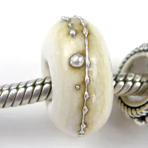 Handmade Large Hole Lampwork Beads, European Glass Charms, Ivory Silver Shiny