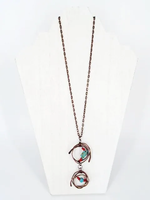Handmade Tarnished Solid Copper Unique Wrapped Pendant with Turquoise Howlite Turtle and Glass Beads