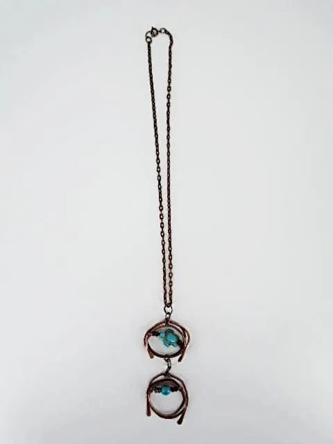 Handmade Tarnished Solid Copper Unique Wrapped Pendant with Turquoise Howlite Turtle and Glass Beads
