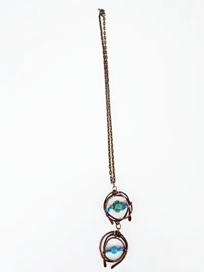 Handmade Tarnished Solid Copper Unique Wrapped Pendant with Turquoise Howlite Turtle and Glass Beads