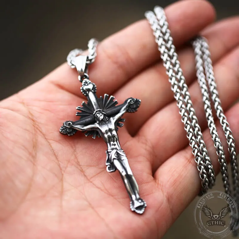 Holy Light Jesus Suffering Stainless Steel Cross Pendant