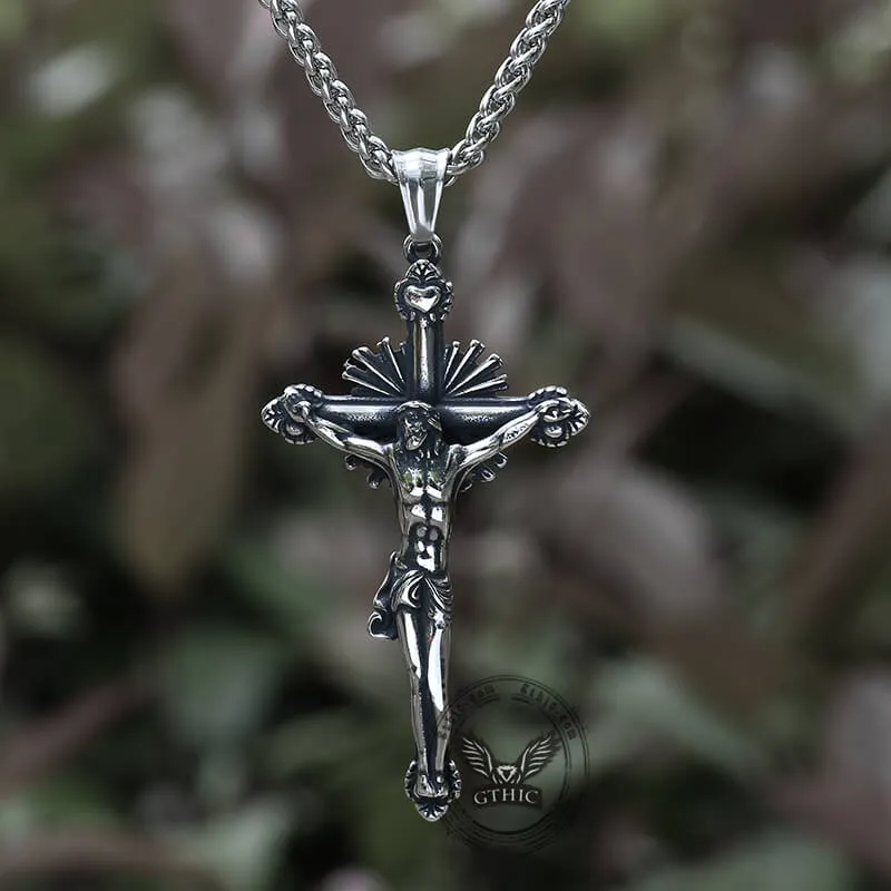 Holy Light Jesus Suffering Stainless Steel Cross Pendant