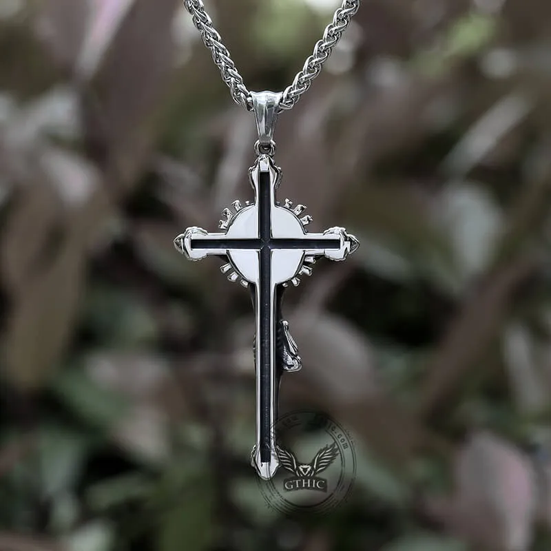 Holy Light Jesus Suffering Stainless Steel Cross Pendant