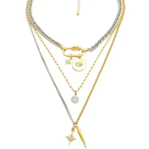 HORN AND EVIL EYE MULTI CHAIN NECKLACE
