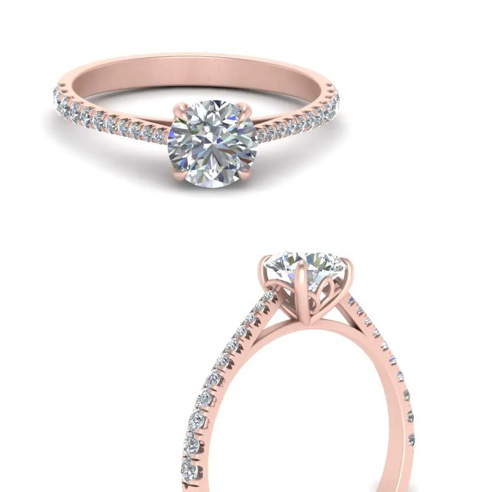 IGI Certified 1/2 - 5 Carat Lab Grown Diamond Graduated French Pave Women Engagement Ring 14K Gold