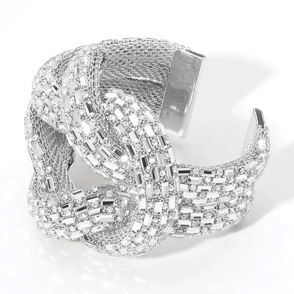 iLLASPARKZ Emerald Cut Stone Embellished Knot Cuff Bracelet