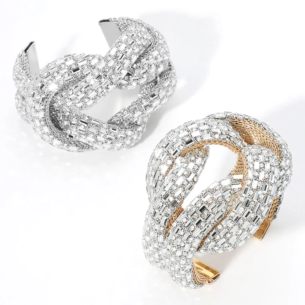 iLLASPARKZ Emerald Cut Stone Embellished Knot Cuff Bracelet