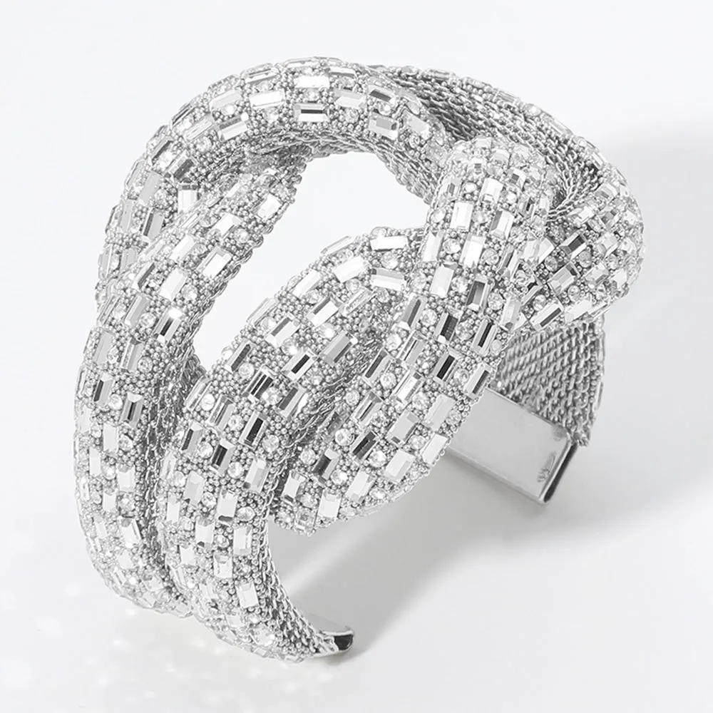 iLLASPARKZ Emerald Cut Stone Embellished Knot Cuff Bracelet