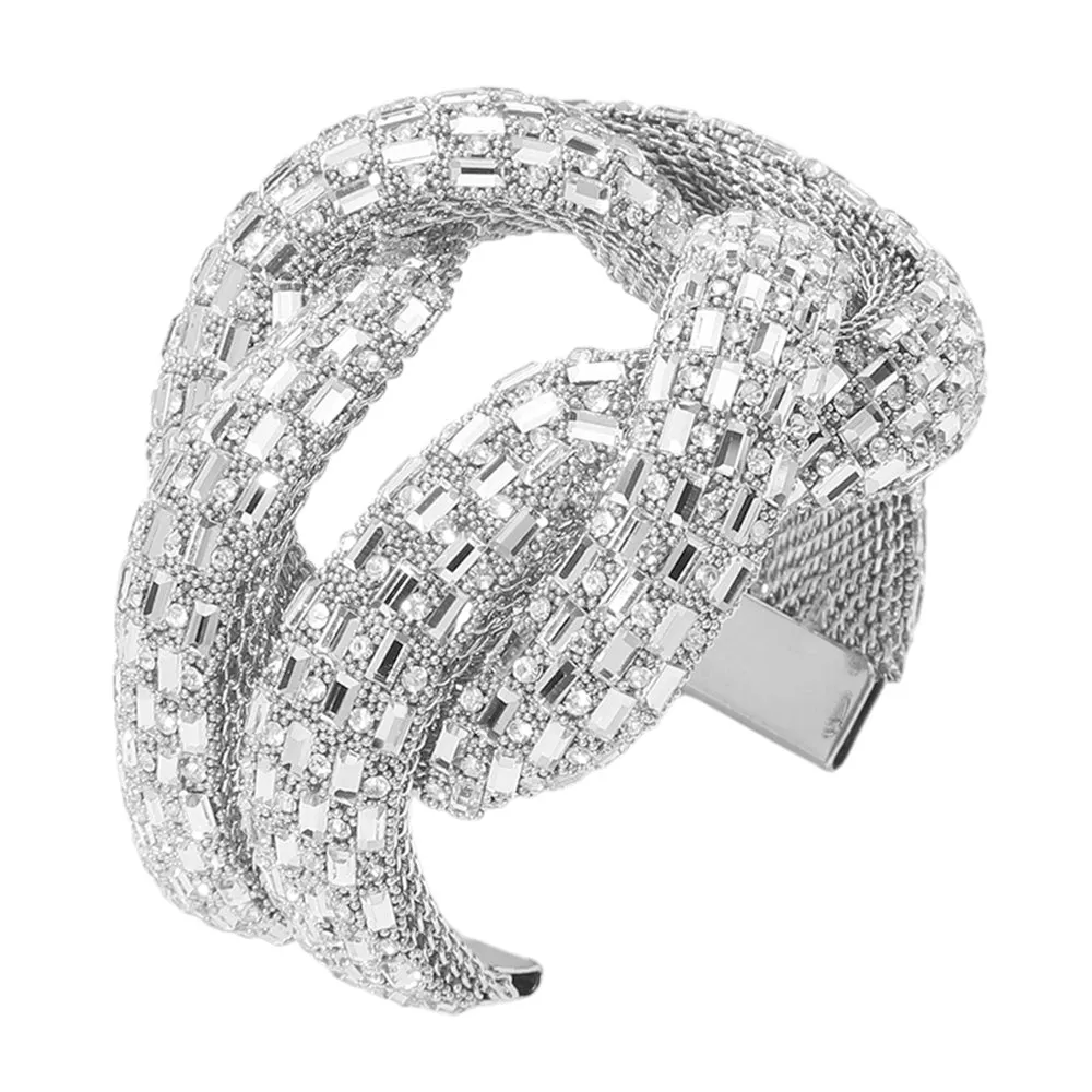 iLLASPARKZ Emerald Cut Stone Embellished Knot Cuff Bracelet