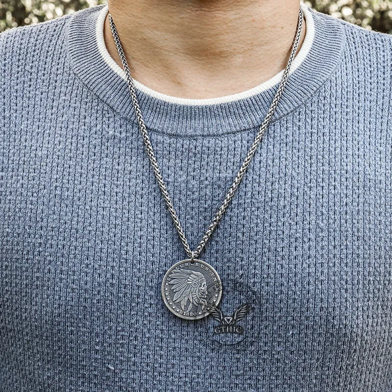 Indian Chief Hobo Nickel Skull Pendant
