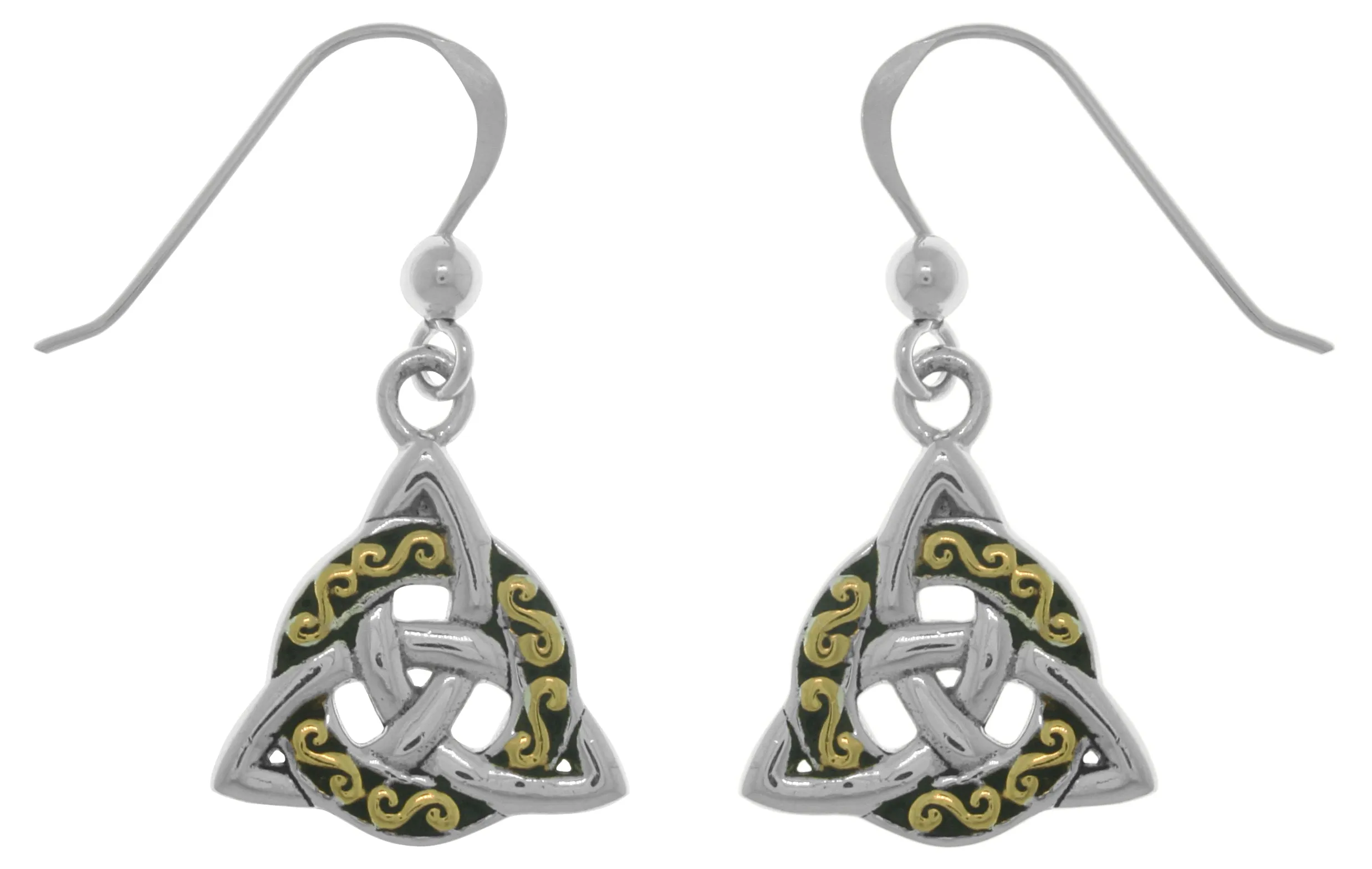 Jewelry Trends Sterling Silver and Gold-Plated Celtic Triquetra Trinity Knot Dangle Earrings