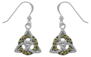 Jewelry Trends Sterling Silver and Gold-Plated Celtic Triquetra Trinity Knot Dangle Earrings