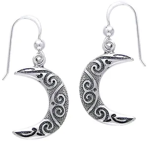 Jewelry Trends Sterling Silver Crescent Moon Spiral Celtic Dangle Earrings