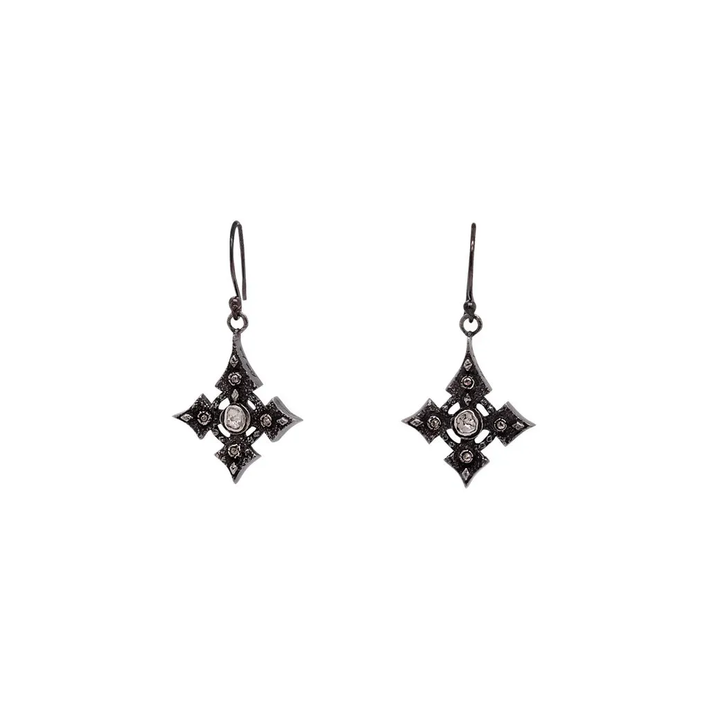 Keith Jack Sterling Silver Raw Diamond .30ctw Black Rhodium Celtic Cross Earrings