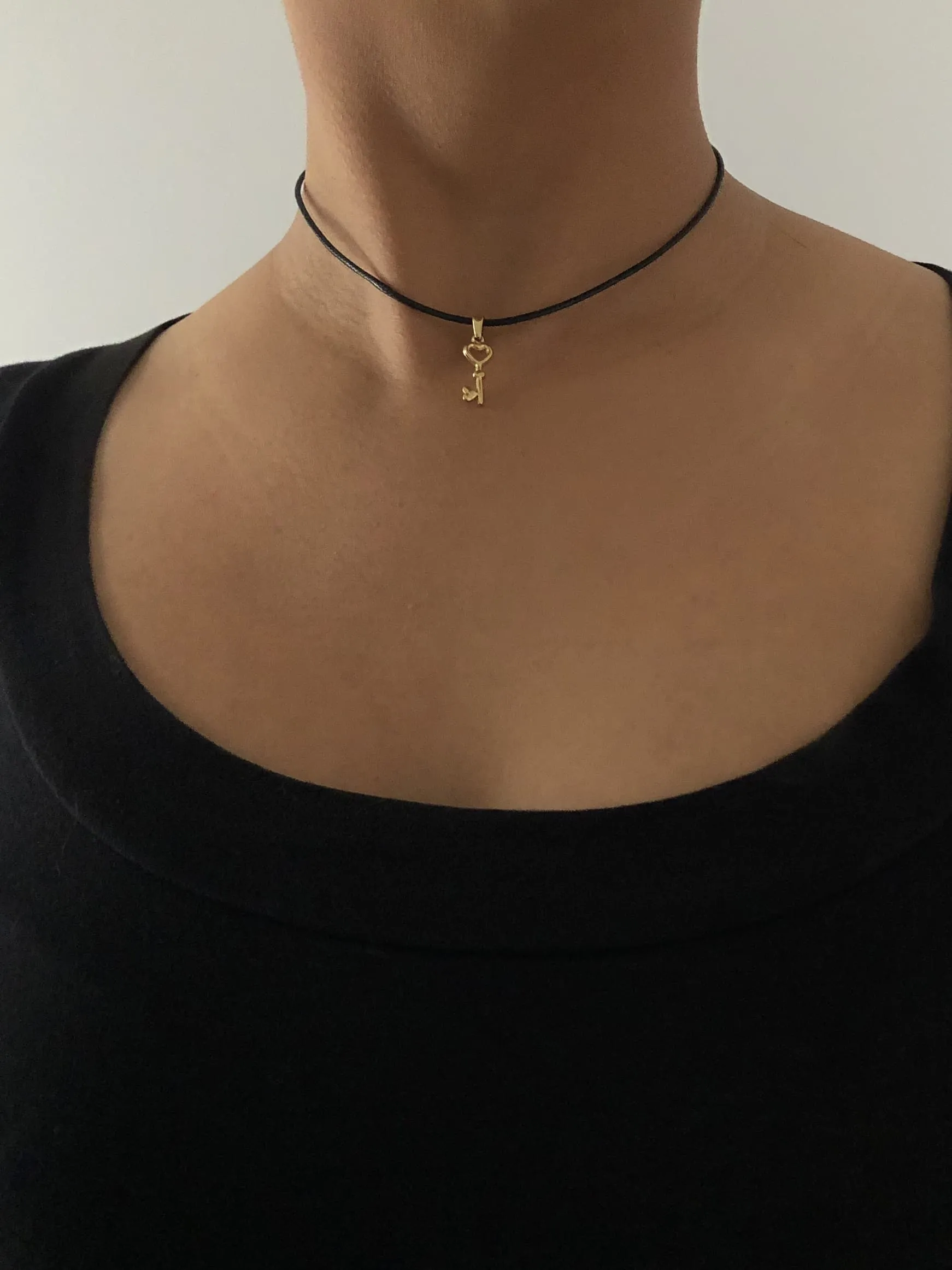 Key Choker Necklace - Black Cord | 18k Gold Plated