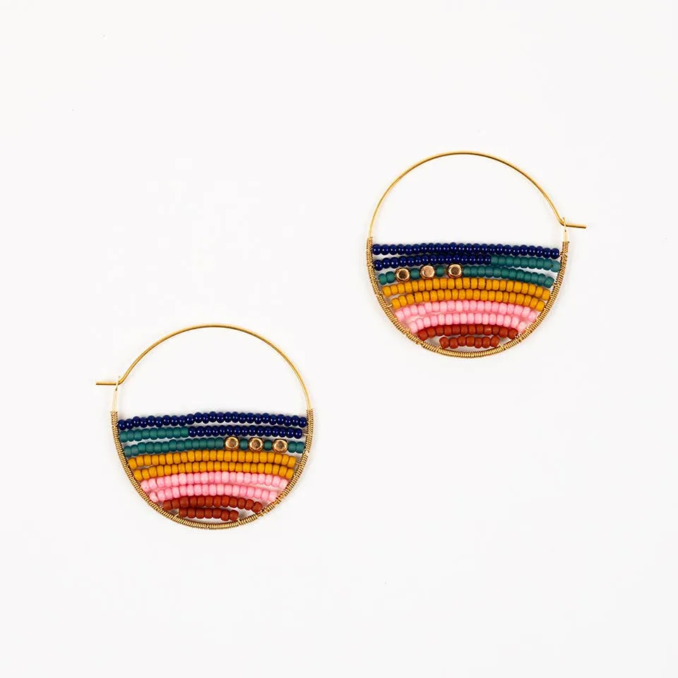 Layered Stripes Bead Hoop Earrings