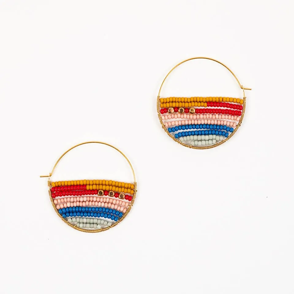 Layered Stripes Bead Hoop Earrings