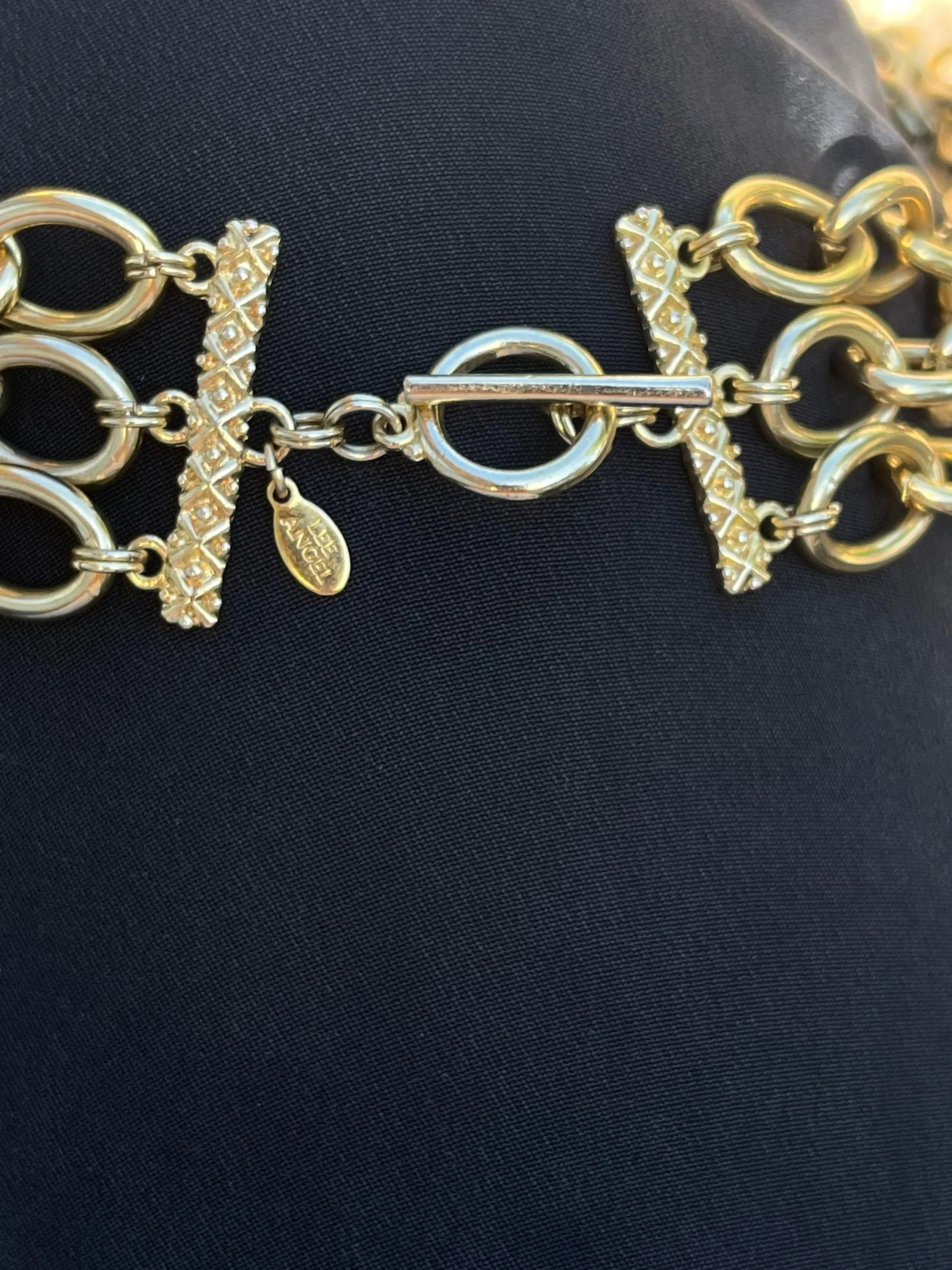 Lee Angel Golden Chain Necklace 3 Strand 90s designer Vintage Necklace