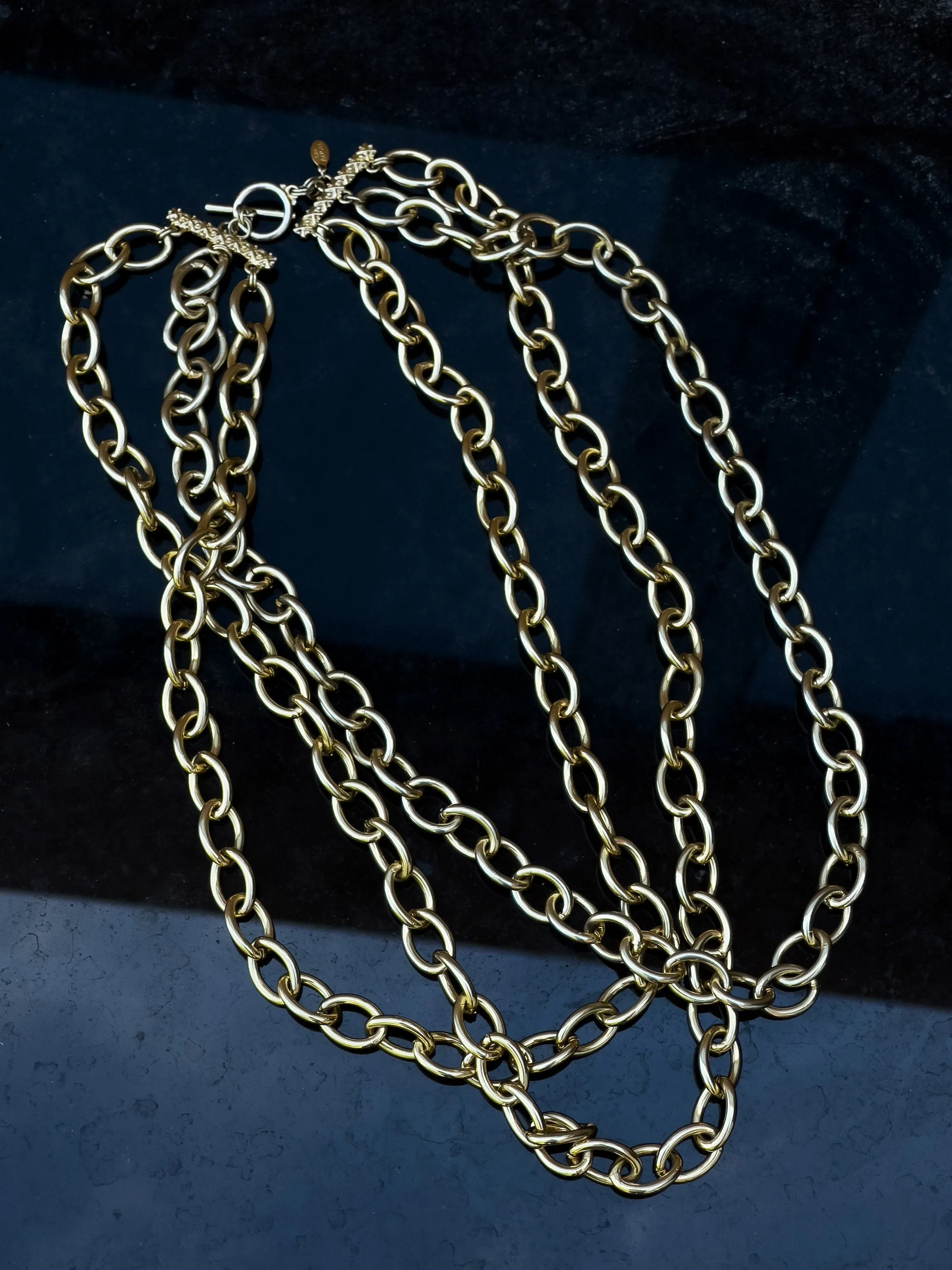 Lee Angel Golden Chain Necklace 3 Strand 90s designer Vintage Necklace