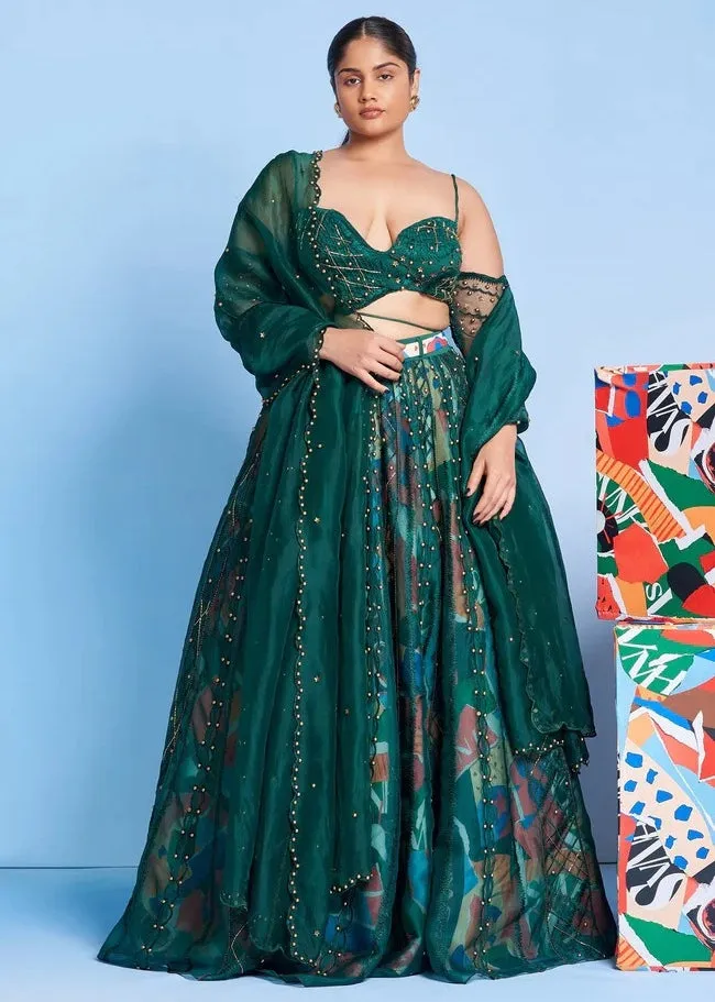 Legermash & Emerald Lattice Skein Lehenga Set