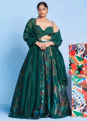 Legermash & Emerald Lattice Skein Lehenga Set