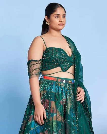 Legermash & Emerald Lattice Skein Lehenga Set