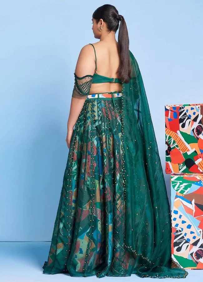 Legermash & Emerald Lattice Skein Lehenga Set