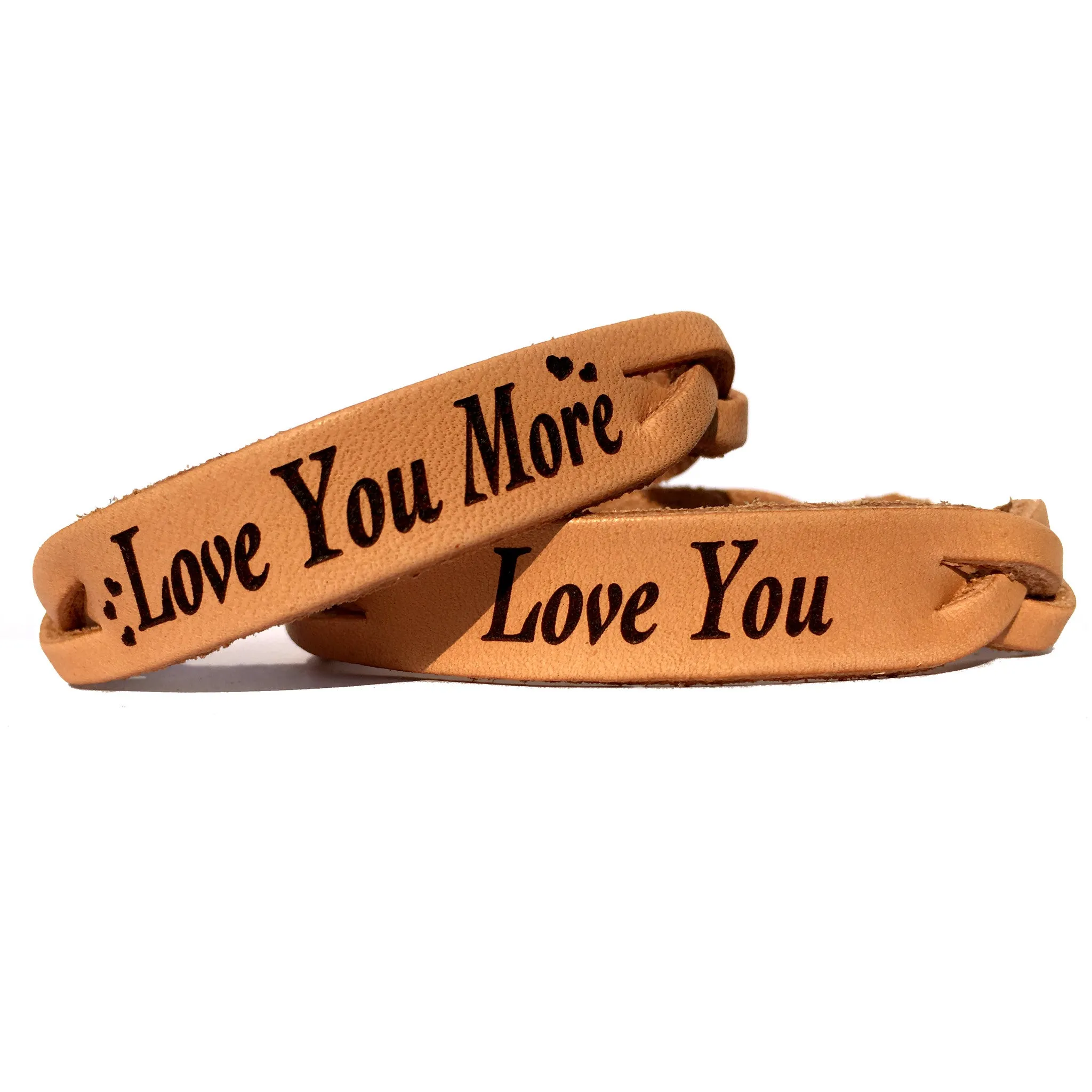 Love You & Love You More Leather Bracelets (Pair)