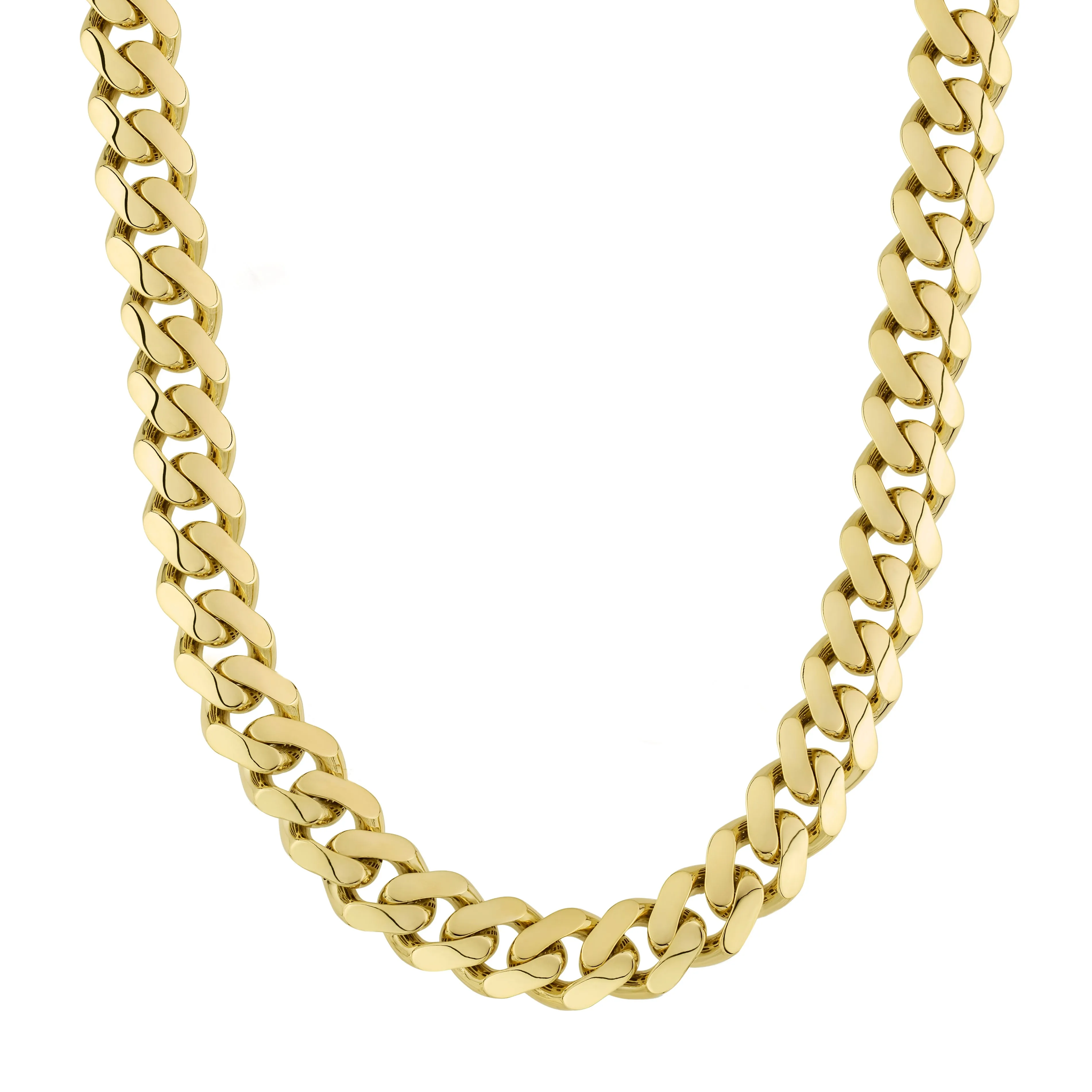 Men's Miami Cuban Royal Link Monaco Chain Necklace 10K Yellow Gold - Hollow