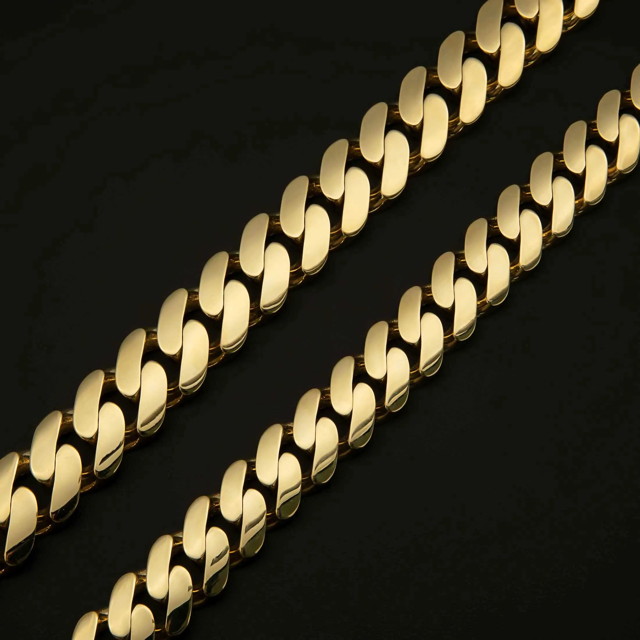 Men's Miami Cuban Royal Link Monaco Chain Necklace 10K Yellow Gold - Hollow