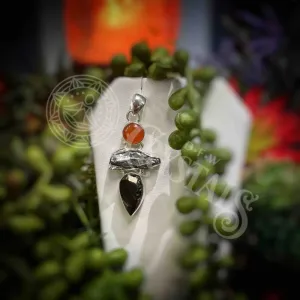 Meteorite, Shungite and Carnelian - 3 Stone Pendant
